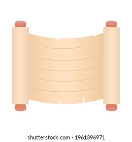 Vector isolated illustration on white background. A scroll of paper or papyrus, wound on a roll. A message or letter in the style of the ancient world. Design element.