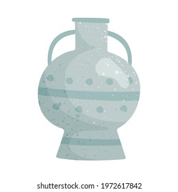 Vector isolated illustration on white background. A simple vase with a fancy shape decoration. Design element in flat style, attribute or decor of ancient Greece or Rome.