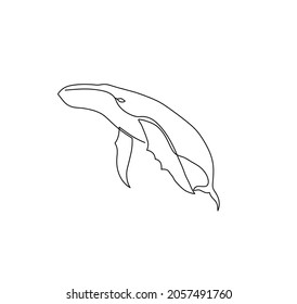 Ilustración aislada de vectores, dibujo de contorno de contorno de ballena de línea única. Anclaje de esbozo lineal blanco y negro dibujado a mano.