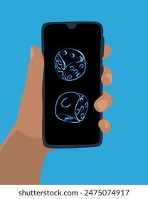 Vector isolated illustration of online casino. Casino playing dice on the mobile phone screen.