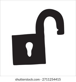 Vector aislado ilustración de una silueta de cerradura abierta. Protección de la información digital.