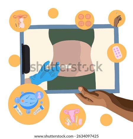 Vector isolated illustration of ovulation stimulation process. Egg donation. Ovary stimulation. Egg freezing. Artificial insemination.	