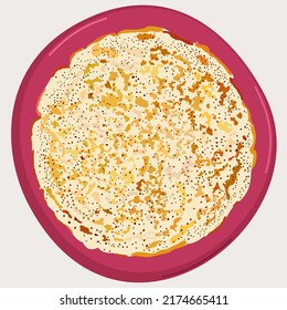 Vector isolated illustration of pancake on a red plate.