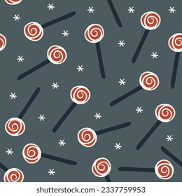 Vector isolated illustration of pattern with Christmas candies. Caramels with a spiral.