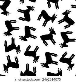Vector isolated illustration of a pattern with deer silhouettes on a white background.