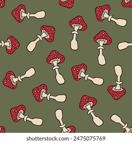 Vector isolated illustration of pattern with fly agaric.