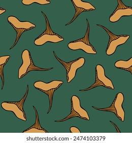 Vector isolated illustration of pattern with mushrooms.Pattern with chanterelles.	