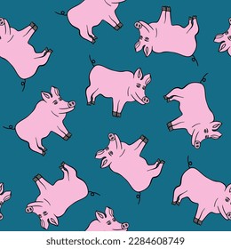 Vector isolated illustration of pattern with pigs. Children's pattern with funny pigs.