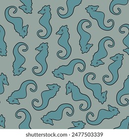 Vector isolated illustration of pattern with seahorses.