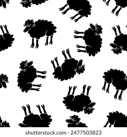 Vector isolated illustration of pattern with sheep.Black and white pattern for children.	
