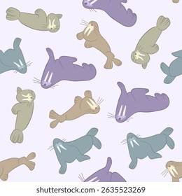 Vector isolated illustration of a pattern with walruses. Children's pattern with animals.	