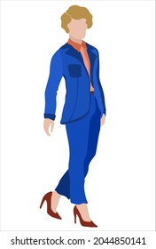 Vector isolated illustration of a person in bright blue costume on high heels.