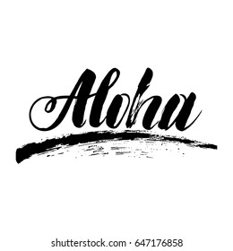 Vector isolated illustration with phrase Aloha. Hand drawn summer background. Modern brush calligraphy, hand lettering. For postcard, print, poster.