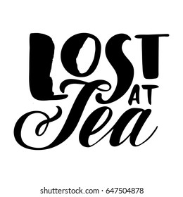 Vector isolated illustration with phrase Lost at sea. Hand drawn summer background. Modern brush calligraphy, hand lettering. For postcard, print, poster.