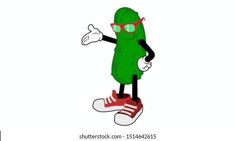 Vector Isolated Illustration of a Pickle with Sunglasses
