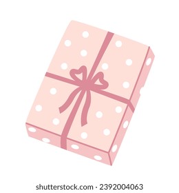 Vector isolated illustration of a pink gift box on a white background. New Year, gift image. Concept for Christmas, New Year, holiday, gifts.