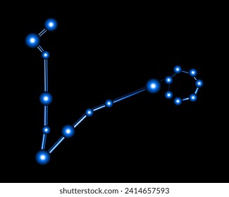 Ilustración aislada vectorial de la constelación Pisces con efecto neón. Constelación astrológica.