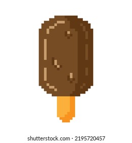 Vector isolated illustration of a pixel chocolate ice cream eskimo on a white background. Retro 8 bit art style