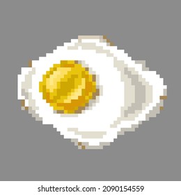 Vector isolated illustration of a pixel fried egg on a grey background. Scrambled egg retro game 8 bit art. Yolk. Food, kitchen, cuisine, menu. Embroidery design