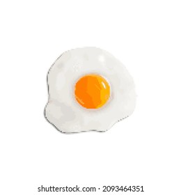 Vector isolated illustration of a pixel fried egg on a grey background. Scrambled egg retro game 8 bit art. Yolk. Food, kitchen, cuisine, menu. Embroidery design
