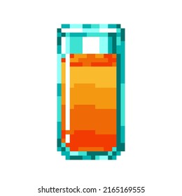 Vector isolated illustration of a pixel glass of orange juice. White background. Retro bit game art style