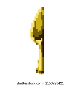 Ilustración vectorial aislada de un cuchillo de oro píxel sobre un fondo blanco. Estilo de arte de juegos de bit retro