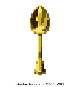 Vector isolated illustration of a pixel golden spoon on a white background. Retro bit game cutlery art style