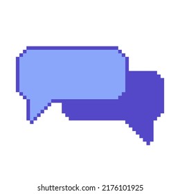 Ilustración vectorial aislada de burbujas de voz púrpura en un fondo blanco. Estilo de arte de juegos de bit retro. Símbolo de globo de mensaje de chat
