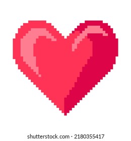 Vector isolated illustration of a pixel red heart on a white background. Retro 8 bit game art style. Card suit hearts symbol