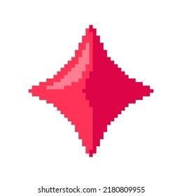 Vector isolated illustration of a pixel red card suit diamonds on a white background. Retro bit game art style. Ruby rhombus symbol