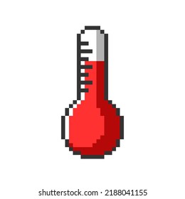 Ilustración aislada de un termómetro rojo píxel sobre un fondo blanco. Estilo de arte de juegos de 8 bits retro. Símbolo mínimo del tiempo