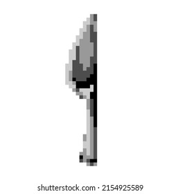 Vektorgrafik einzeln eines Pixelsilbermesser auf weißem Hintergrund. Retro-Bit-Spielart-Stil. Metallbesteck