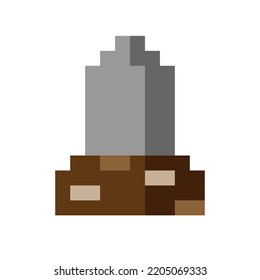 Ilustración vectorial aislada de una lápida de lápida y una tumba sobre un fondo blanco. Estilo de arte de juegos de 8 bits retro