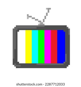 Vektorgrafik eines Pixelfernsehers ohne Regenbogen auf dem Bildschirm. Retro-Symbol für altes Bit-Spiel auf weißem Hintergrund