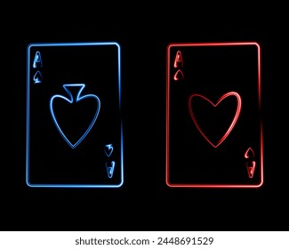 Vector isolated illustration of playing cards with neon effect.