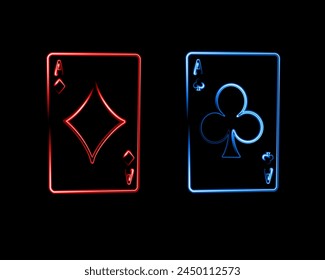 Vektorgrafik Einzeldarstellung von Spielkarten mit Neoneffekt.	