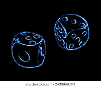 Vektor-isolierte Illustration des Spielens von Würfeln mit Neon-Effekt.	