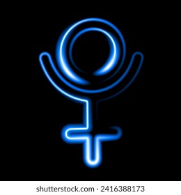 Vector isolated illustration of Pluto planet astrological sign with neon effect.