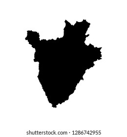 Vector isolated illustration of political map African state - Burundi. Black silhouette. White background