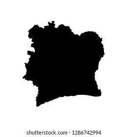 Vector isolated illustration of political map African state - Cote D'ivoire. Black silhouette. White background
