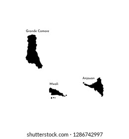 Vector isolated illustration of political map African state - Union of the Comoros. Black silhouette. White background