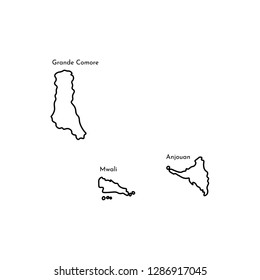 Vector isolated illustration of political map African state - Union of the Comoros islands . Black line silhouette. White background