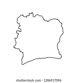 Vector isolated illustration of political map African state - Cote D'ivoire. Black line silhouette. White background