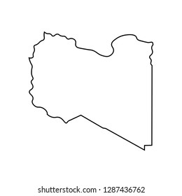 Vector isolated illustration of political map African state - Libya. Black line silhouette. White background