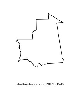 Vector isolated illustration of political map African state - Mauritania. Black line silhouette. White background