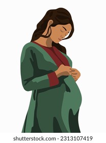 Vector isolated illustration of a pregnant woman. Surrogate motherhood. Waiting for the birth of a child.