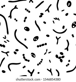 Vector isolated illustration of probiotics,  good beneficial bacteria and microorganisms. Lactobacillus, bifidobacteria, streptococcus icon. Seamless pattern 