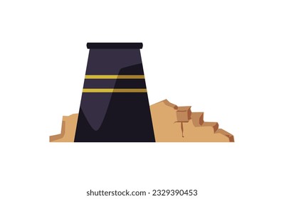 Vector isolated illustration of production and generation of electricity on white background. Manufacturing and factory, industral buildings. Consequences of an earthquake or apocalypse concept.