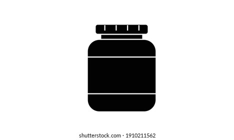 Ilustración aislada del vector de una botella de proteína. Icono de frasco de proteína blanca y negra.