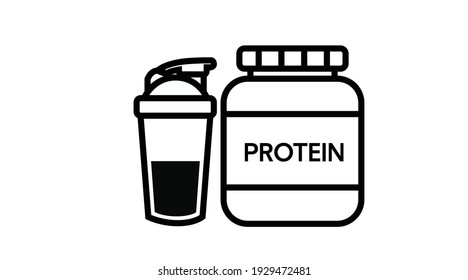 Vector Isolated Illustration of a Protein Bottle and a Protein Shaker. Flat Protein Icon